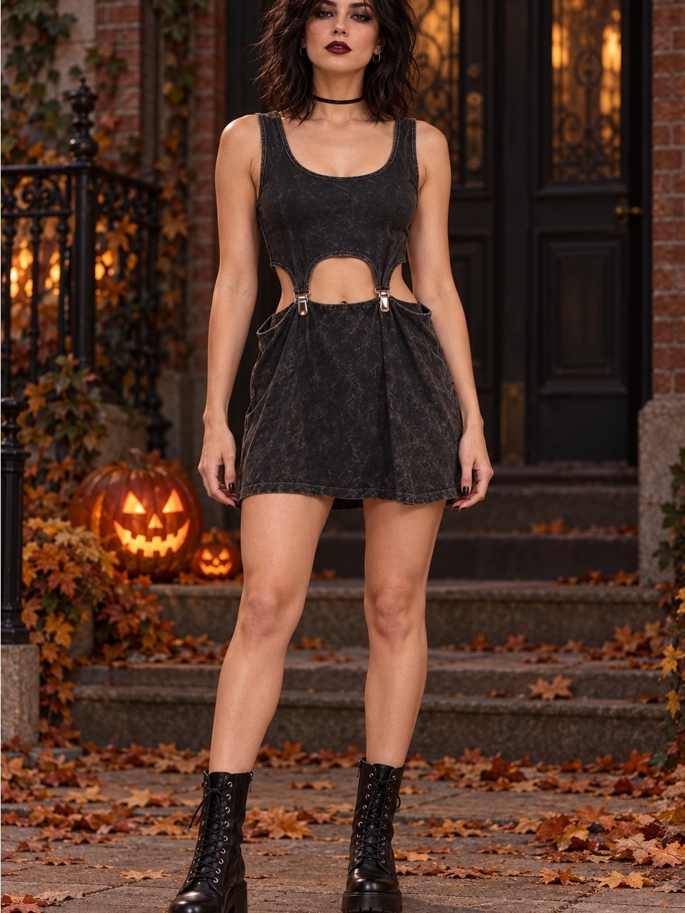 Cutout Buckle Black Mini Dress